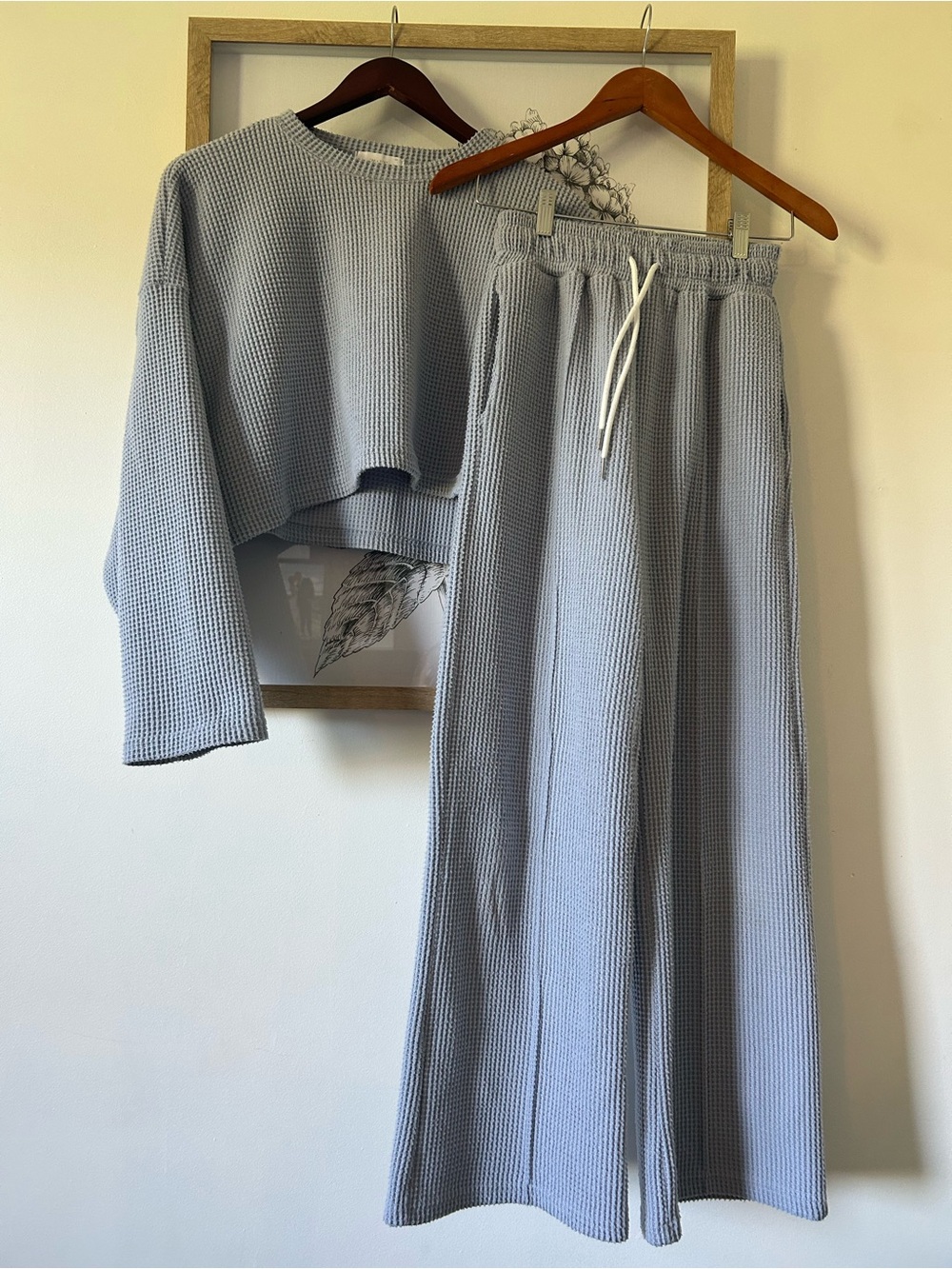 OAK + FORT Waffle Knit Top in Light Blue-Gray